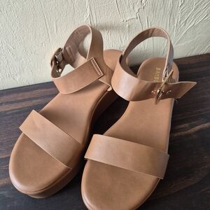 BAMBOO Tan Platform Ankle Strap Sandals